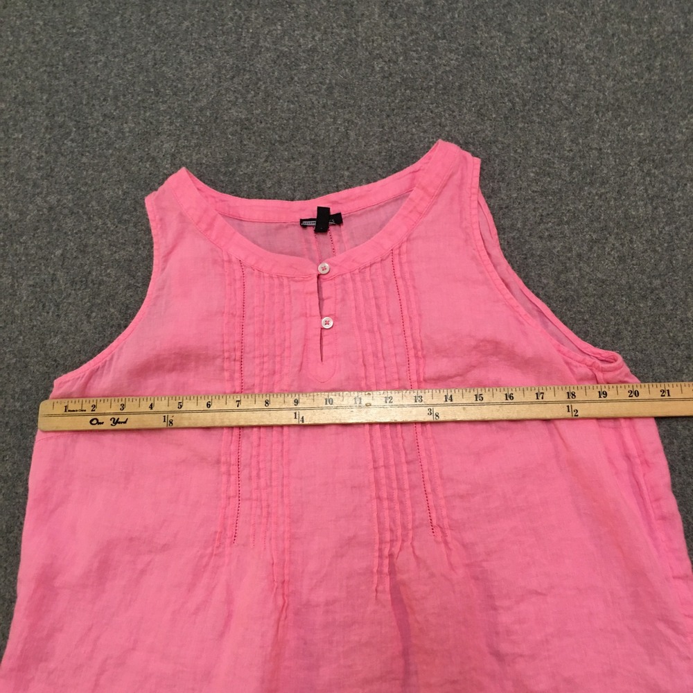 Talbots Linen Tank Top Women Medium Pink Pleated Henley Sleeveless Blouse - Picture 5 of 8
